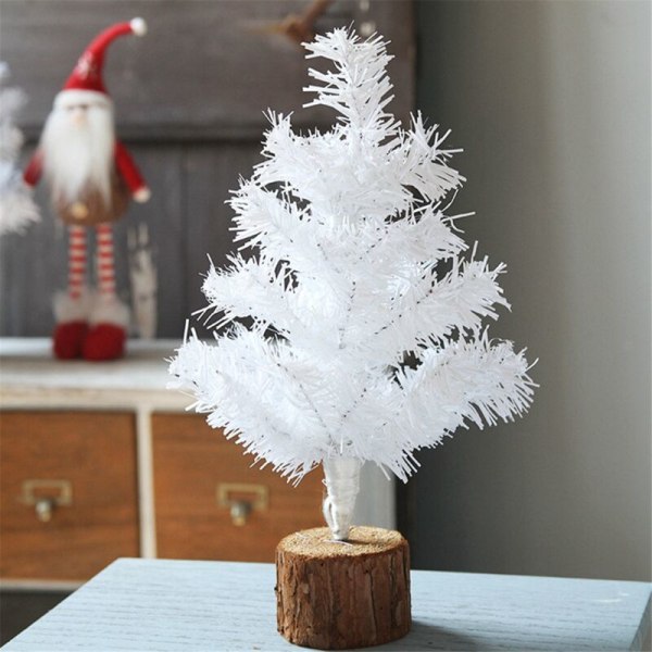Mini julgran för bord, vit julgranar julgran med träbas för kontor, hem, juldekoration 40 cm