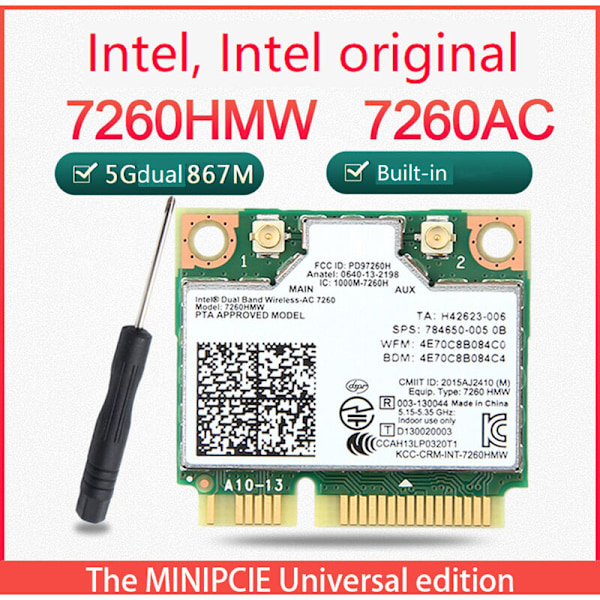 Trådløst netværkskort 7260AC 7260HMW 1200M 5G Dual Band Gigabit netværkskort Bluetooth4.0 MINI PCIE Wifi-adapter