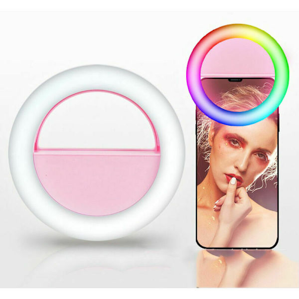 Mini Clip-On Smartphone Selfie Lys Rgb Led Lys Stærk Skønhed Lampe Indbygget Genopladeligt Batteri til Smartphones Tablets Bærbare Computere, Pink, Sunny