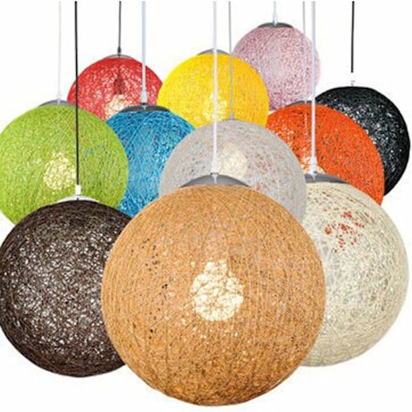 Sisal Hengelampe Rund Ball Shade Rattan Lysekrone, Diameter (Roserød, 25cm)