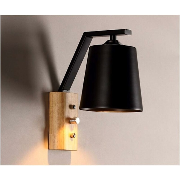 Led Metal Trævæglampe Moderne Enkel Kreativ Soveværelse Sengelampe Retro Kreativ Balkon Massivt Trævæglampe E27 Stil Uden Lyskilde (Bla