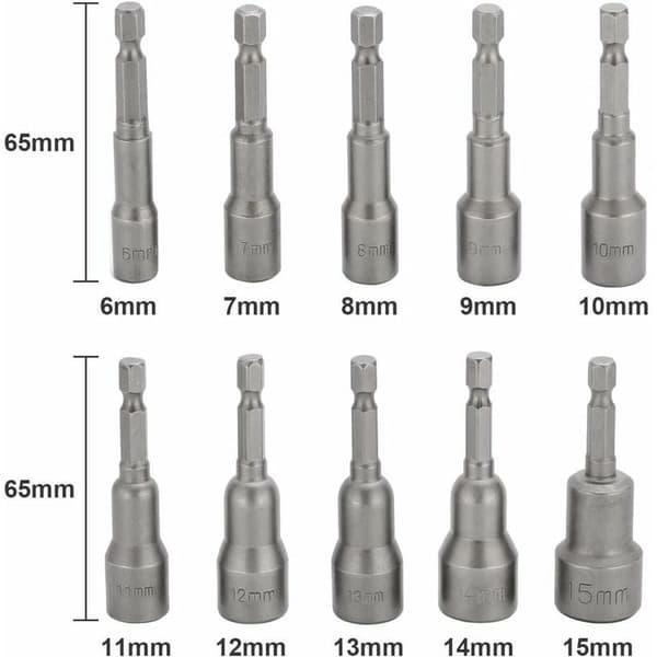 10 stk. Slagboremaskine Bit 6-15mm Sæt Magnetisk Hex Bit Sæt Bore Hex Bit Sæt 1/4 Tommer til Hurtigtskiftepatron