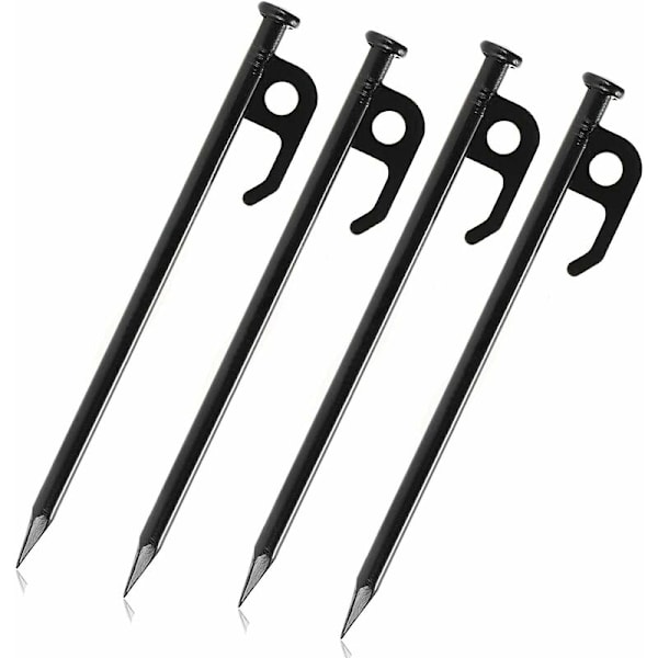 Tältpinnar av stål, campingpinnar, markfästpinnar, krok för camping, vandring, nödsituationer och utomhusöverlevnad - 4 stycken - 20 cm