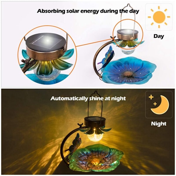 Solcelled fuglemater for utendørs hengende villfuglmatere Utendørs frøskål Energiblomsterhage Lys Sommerfugl Dekorativ