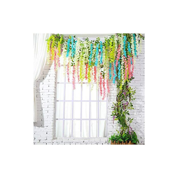 12 st 1,1 meter Konstgjorda Silke Wisteria Rankor Hängande Blomster Girlang Rep Hem Fest Bröllop - Peach