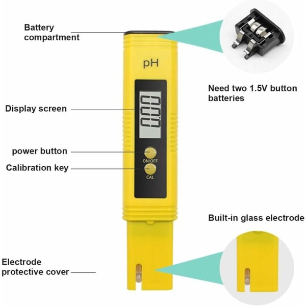 Elektronisk pH-måler, Atc-vandkvalitets-pH-tester med pH-måleområde på 0-14, swimmingpool-pH-tester til spa, hjem, drikkevand, akvarium Us