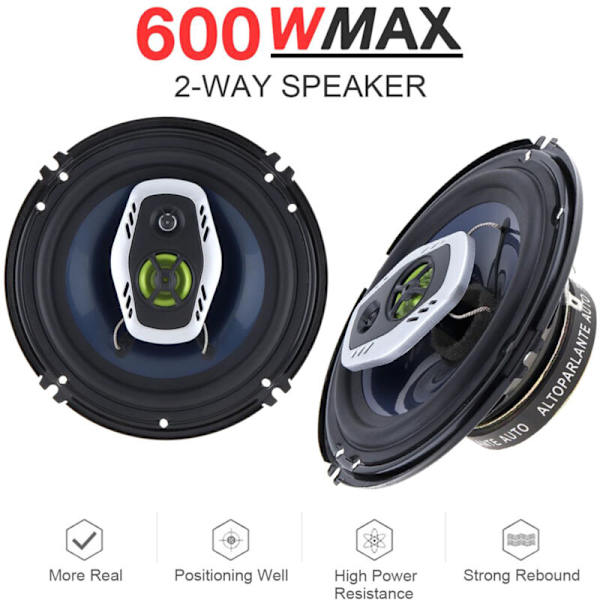 2 st 6,5 tum 600W 16 cm universella bilkoaxiala Hifi-högtalare Auto Audio Music Non-Destructive Stereo-högtalare