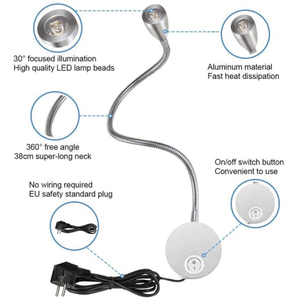 Vuoteen vierellä lukuvalot, säädettävä minimalistinen LED-sängyn lukuvalo, himmennettävä kosketuskytkin Yövalaisin makuuhuoneen olohuoneen työpöydälle, sängynpääty lukuvalo