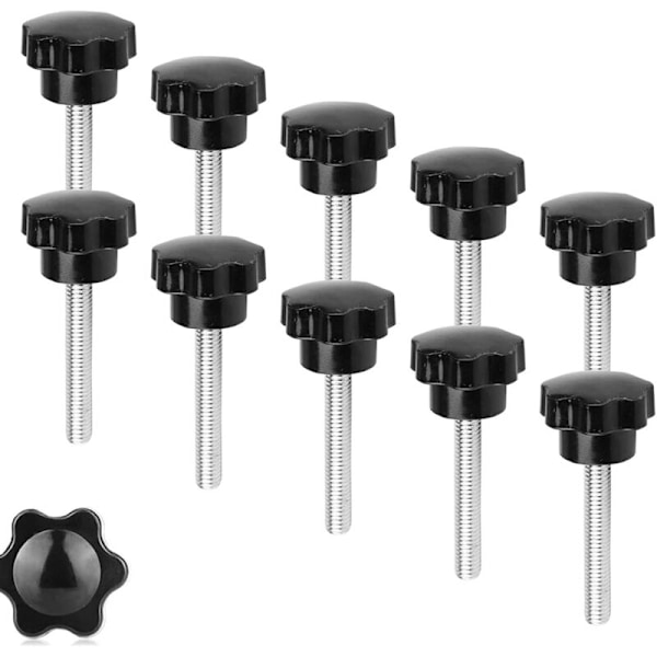 M8 Stjerneskrue, 10 stk M8 x 50mm Stjerneformet Knapp Trådstrammende Knapp Tommelfinger Skrue Stjerneformet Knapp Mutter Svart Tommelfinger Skrue Stjerne Mutter Stjernehode Skrue Bolter med Hånd