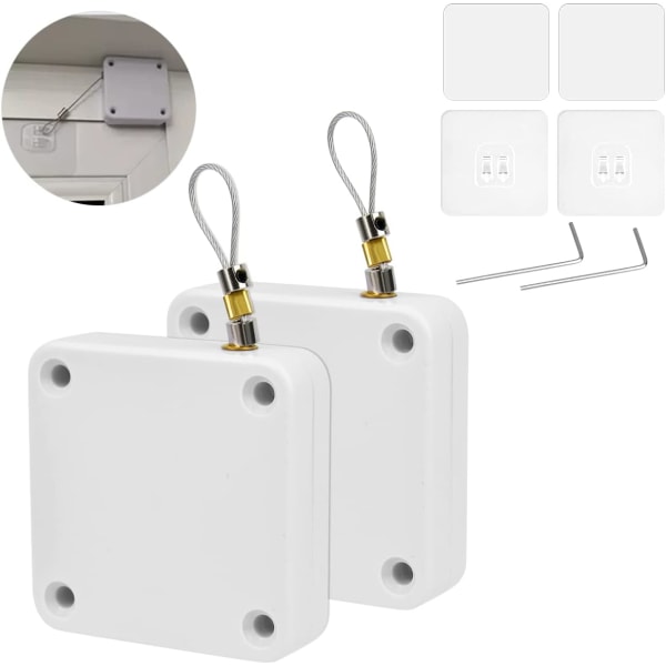 2 stycken automatisk dörrstängare, vit stansfri automatisk sensordörrstängare, automatisk dörrstängare för kommersiella bostäder med repavdragare