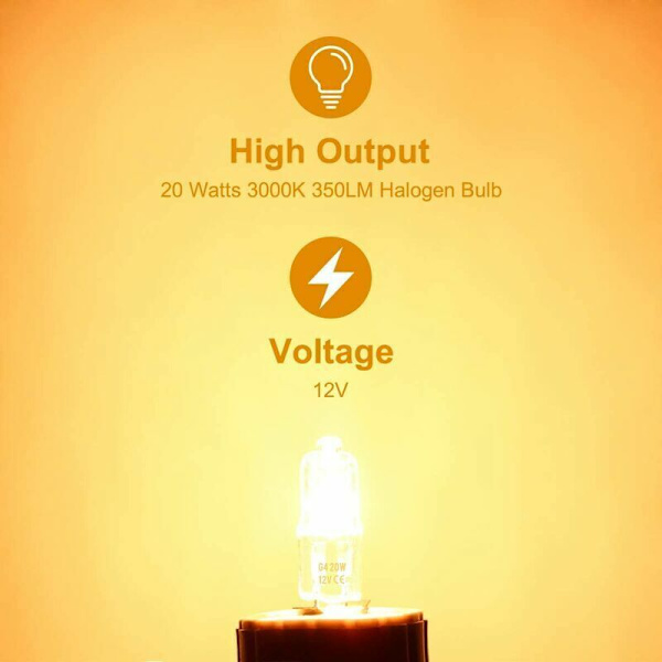 G4 Halogenpærer, 12V 20W, Varmt Hvidt 3000K, 350LM, Dæmpbar, Transparent, 10 Pak