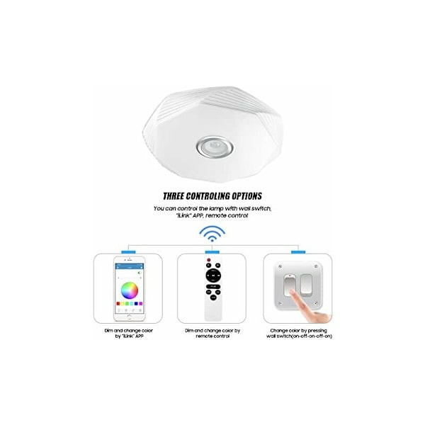 48W Dimmbar LED Taklampe med Bluetooth-høyttaler, Ø39cm Bluetooth RGB Taklampe med Fjernkontroll og Appkontroll, LED Musikk Taklampe