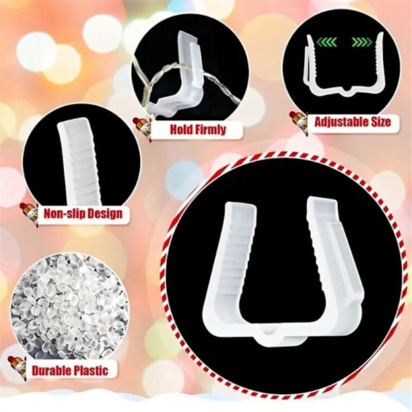 50 st julgransljus hängande krokar 1 5/8 tum väderbeständig plastfasadbrädeklämmor utomhus semesterljusklämma