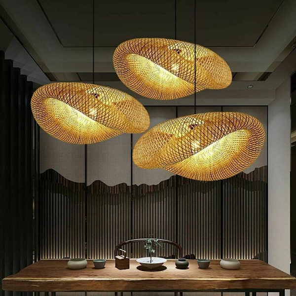 Pendellampe Vintage Vævet Pendellampe Bambus Og Naturlig Rattan Vævet Hængende Lampe Kreativ Nostalgisk Justerbar E27 Bambus Hængende Lamper Te Ch
