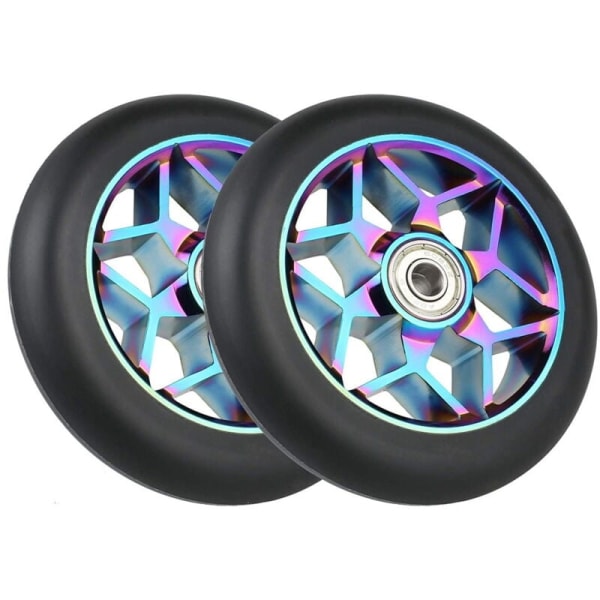 2Pcs Scooter Series Accessories 110Mm Scooter Wheels Colorful PU Wheels Thick Stunt Car Wheels with Bearings (Black)