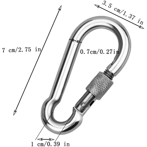 2 stk 304 rustfritt stål karabinkrok, rustfritt stål skrue karabinkrok, rustfritt stål karabinkrok, for å henge tau, kjeder, belter, kabler