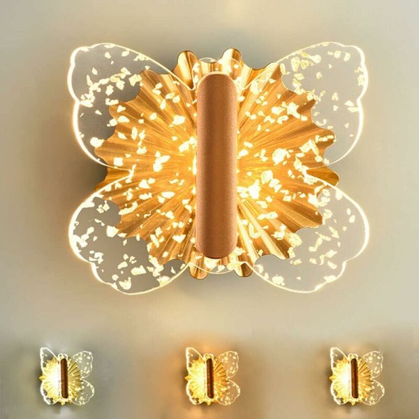 LED 8W Butterfly Vægslampe Dæmpbar Børneværelses Vægslampe Dreng Pige Soveværelse Sengelampe Akryl Indendørs Vægslys Natlys Guld Trappe
