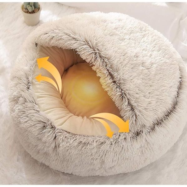 Fluffy Cat Basket Anti Stress Extra Pehmeä Rentouttava Koiranpeti XL So فا Comfortable Washable Home, Cushion, Non-Slip (50cm, Brown),
