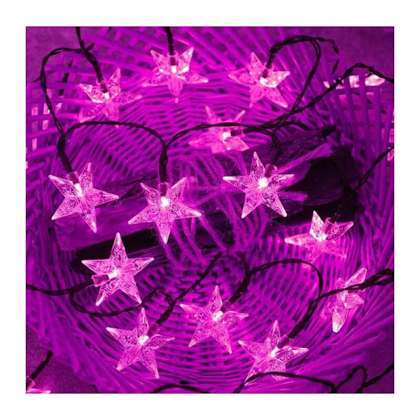 Solstjärna ljusslinga, solcellslampor för utomhusbruk, solstjärna ljusslinga utomhus vattentät (7M 50LED, rosa)