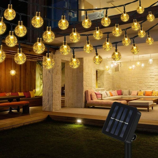 Solära Stränglampor för Utomhus, 100 LED Kristallkulor, Vattentäta, för Utomhus/Inomhus, Trädgård, Balkong, Träd, Bröllop, Fester, Jul (Varmvit)