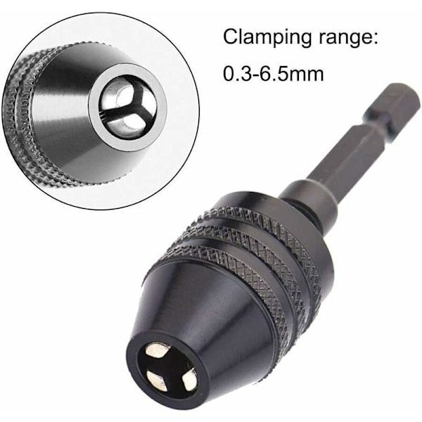 0,3-6,5 mm Nyckellöst Borrchuck Konverteringsverktyg Snabbväxlingsmejsel Adapter med 1/4'' Hex-skaft