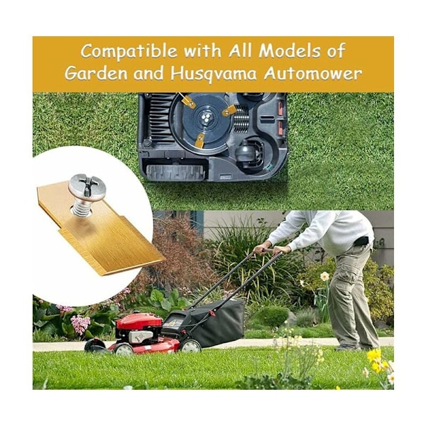 Titanersättningsblad - för Husqvarna Automower Gardena robotgräsklippare - med titankarbid - skruvar ingår (Set om 9 guld)