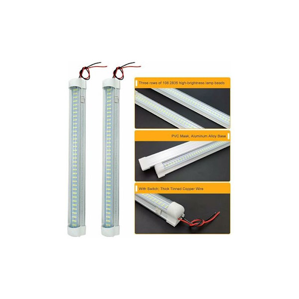1 stk Innvendig LED Lyslist 12V 108 LED Lysstrimler 12 Volt LED Stripe med Bryter for Bil Lastebil Seng Varebil Båt Cargo Lukket Tilhenger Skap Belysning