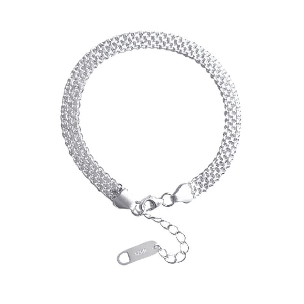 s925 sterling sølv funklende flettet bredt armbånd til kvinder