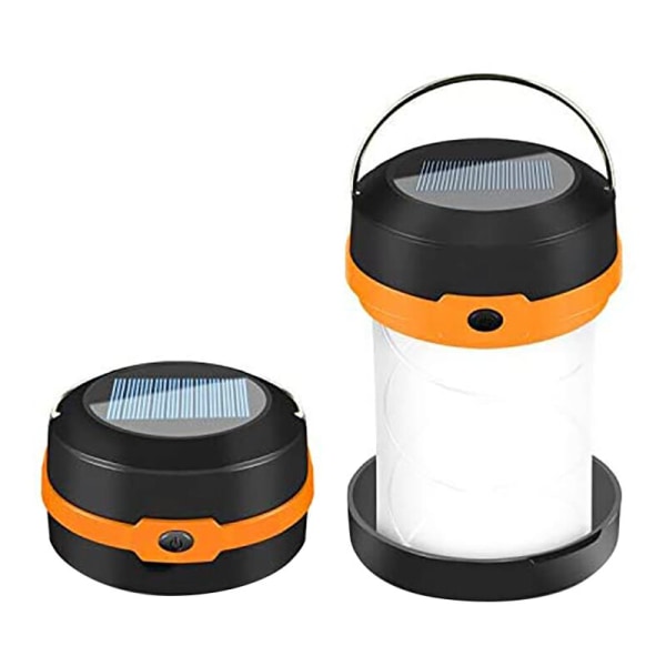 Solcellsladdad LED-campinglampa USB hopfällbar solcellsladdad bärbar uppladdningsbar för vandring camping jakt orange