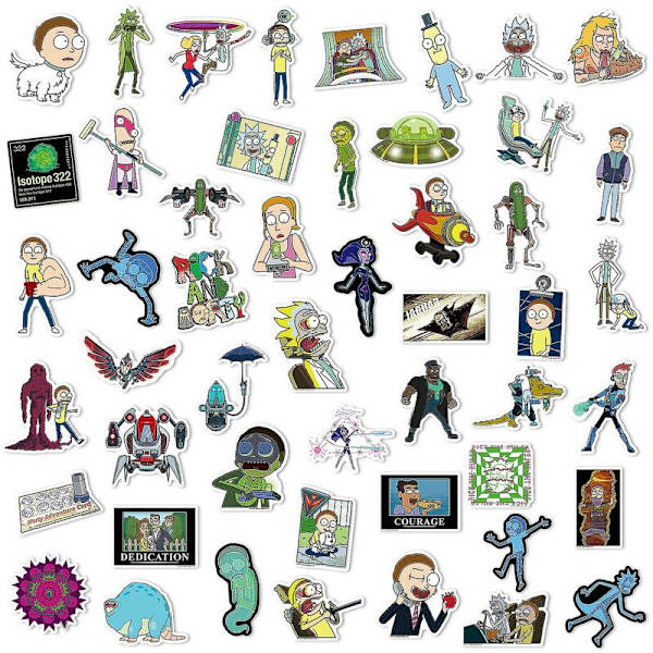 Rick and Morty -akvarellivedekalit, 50 kpl, vedenpitävät ja UV-kestävät, täydelliset kaikkiin laitteisiisi