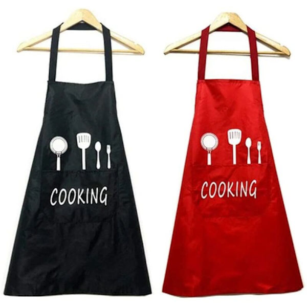 Set med 2 förkläden, Vattentätt Kökspåkläde med Fickor, Justerbart Kockförkläde, Grillförkläde, Bib-förkläde, Café, Restaurang, Kockförkläde för Kvinnor