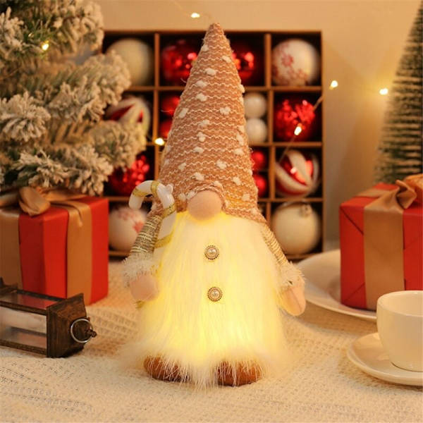 Julegnomer plysjleketøy for juledekorasjon, Rudolph-dukke med LED-lys, gratis alfornament, julegaver, An-A