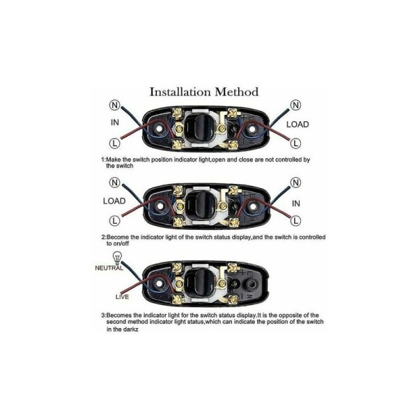 Lampsladdströmbrytare, 2 st svarta lampsladdströmbrytare inline-strömbrytare 250V 10A mellanströmbrytare med LED-indikator inline-sladdströmbrytare för sänglampa bordslampa Cab