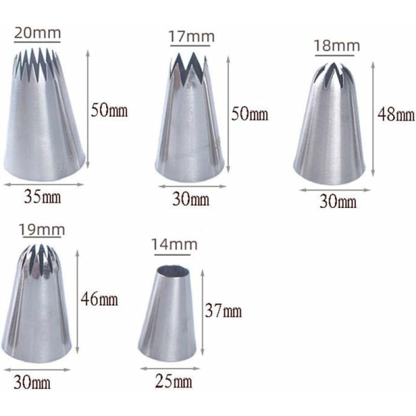5 Store Sprøytetips, Store Sprøytetupper for Sprøyteposer, for Bakverk og Cupcakes Dekorering - Fei Yu