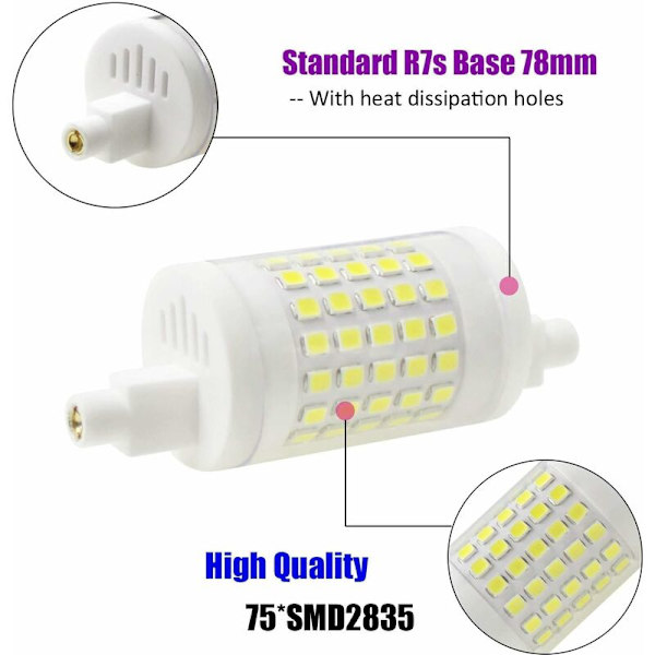 10W LED R7S Dimbar, 2-pack, J78-lampa 78mm Kalla Vit 100W Halogenlampa Dubbeländad J-typ Ersättning HIASDFLS