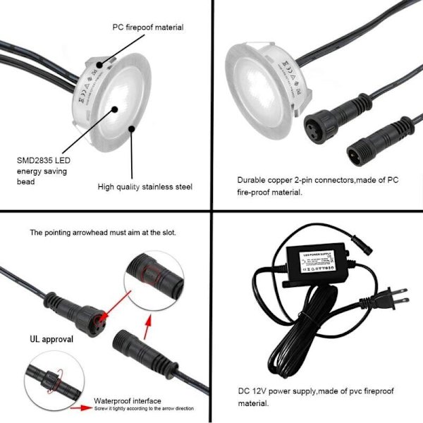 6-osainen integroitu LED-kansivalosarja, (päivitetty versio) IP67 vedenpitävä ulkoilman LED-kansivalo, matalajännite LED-valot, sopii puutarhaan