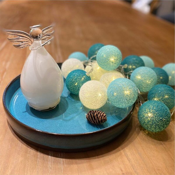 Hvid LED Lysende Garland Julelys - Stjernelys Garland - Til Bryllup, Fest, Jul - 3,1 m - 20 Bomuldskugler (Tiffany, Batterier) Tiffany -