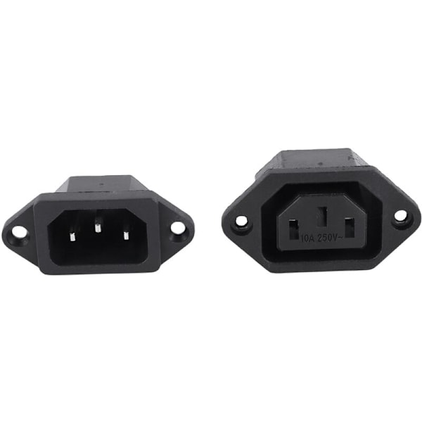2 st IEC C14 C13 3-polig Chassimonterad Pluggkontakt AC 250V 10A Svart
