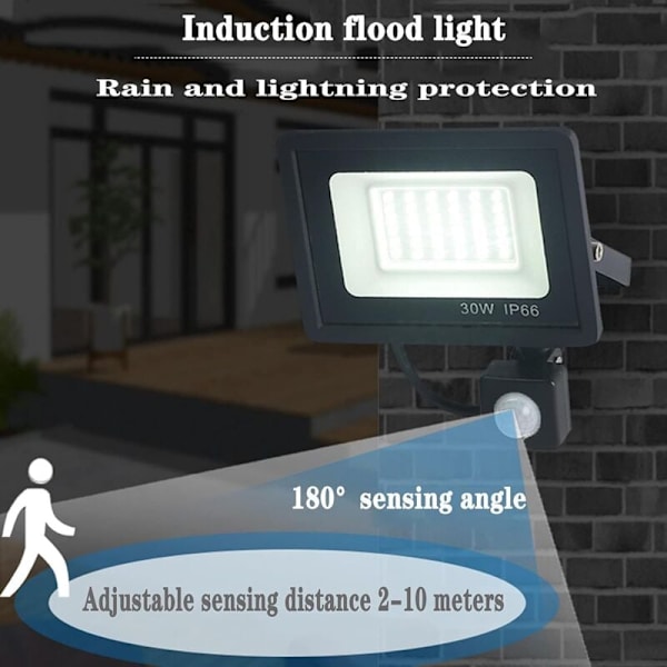 LED-belysning med rörelsesensor 30W Svart utomhus IP65 Färgtemperatur: Kallt vitt 3000k/6500K - RWMotion sensor floodlight
