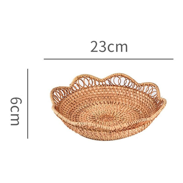 Rund Blomsterblad Rattan Håndvevd Frukt Mat Oppbevaringskurv Te Dessert Serveringsplate Kjøkken Husholdning Brett,A