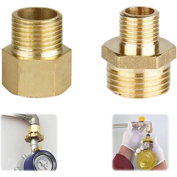 Gasslange Adapter Kobber Gasslange Adapter Gasflaske Kobling Adapter Gass Adapter 1/2 til 1/4, 3/4 Kobling Tilbehør til Gaskomfurer, Campingkomfurer, Komfurer