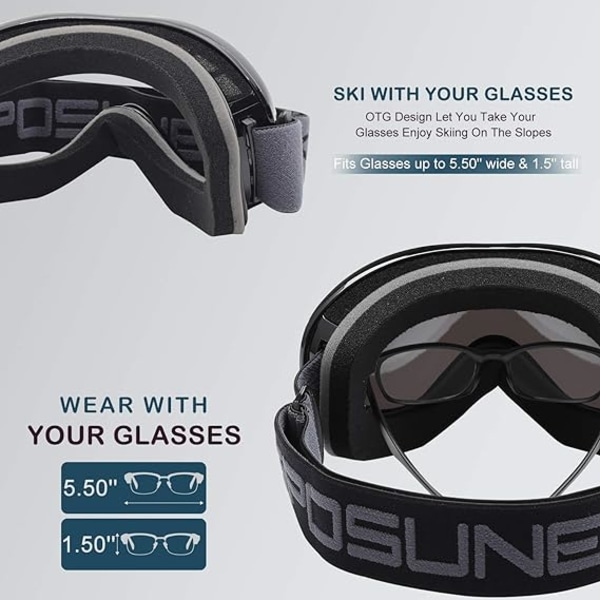 Skibriller - Ski Snowboardbriller med briller med anti-dugg doble linser for menn Kvinner Tenåringer Barn Ski Skøyter snøscooter
