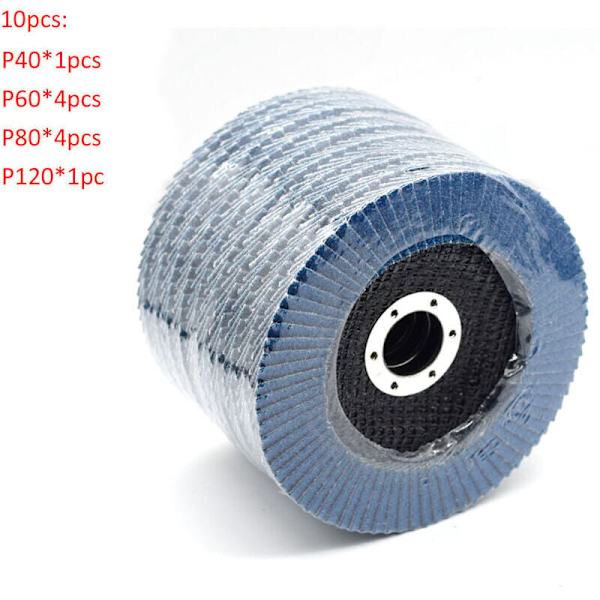 Sæt med 10 slibeskiver 125mm slibeskive rustfrit stål træ metal korn 40/60/80/120 rum slibeskiver til slibemaskine