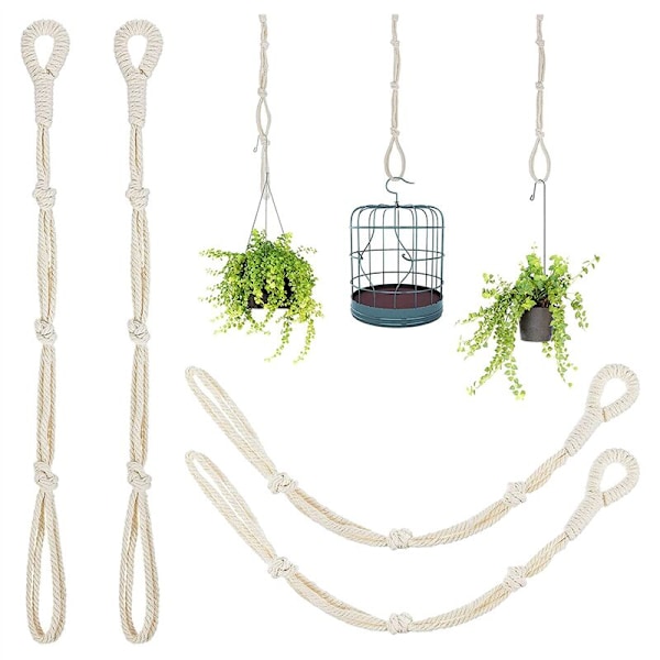 4Pcs Beige Macrame Plant Hanger Extender Rope Hanging Plant Basket Extender Large Hanging Plant Pot Holders (Beige)