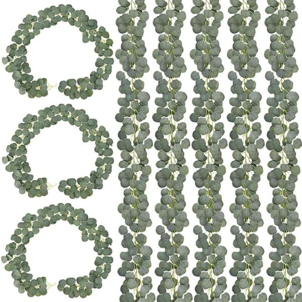 8 st 14,6 m Konstgjorda Eucalyptus Girlangar Falska Girlangar Bulk Silver Dollar Eucalyptus Blad Rankor Växter