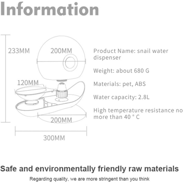 Automatisk Vattendispenser för Hundar och Katter, Snigelform, Gravitationsdrivet Djurdrickare, Transparent Fontänvattenkopp för Hundar och Katter, 2,8 L