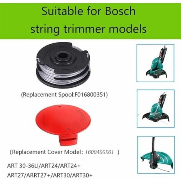 Ersättningsspolar för gräsklippare, BOSCH-klippare tillbehör, Ø1,65 mm 6,1 m ersättningsspolar för modeller: ART 30-36 Ll, AdvancedGrassCut36, ART 24, A