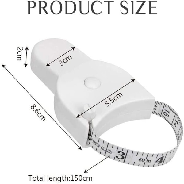 2 stycken 150 cm utdragbara måttband, vitt mjukt måttband, syband, kroppsmåttband, för sömnad och mätning, midja, höfter, bål