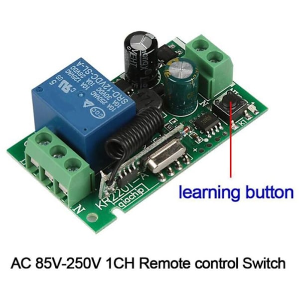 2X Universal 433MHz AC 220V 1-kanals fjernkontroll for 433 MHz RF-sender uten fjernkontroll