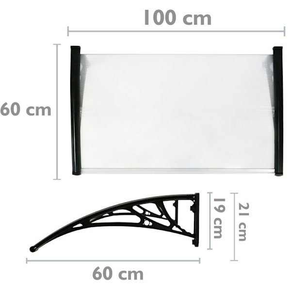 Dør- og vindusmarkise 100x60cm Solmarkise Takmarkise Inngangsproteksjon svart